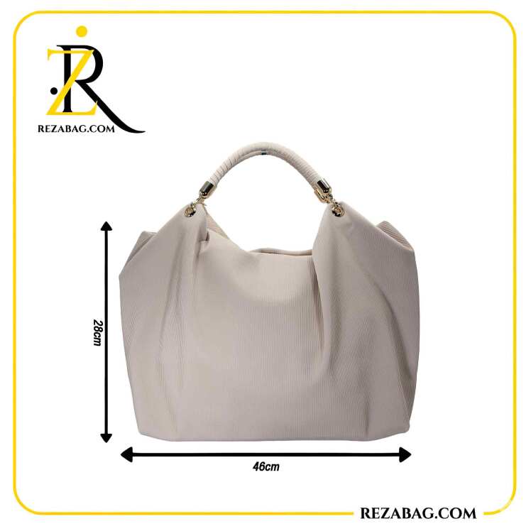 نمای جلوی کیف زنانه راه‌راه با دسته شلنگی بلند و فرم لاکچری مناسب مهمانی‌های خاص