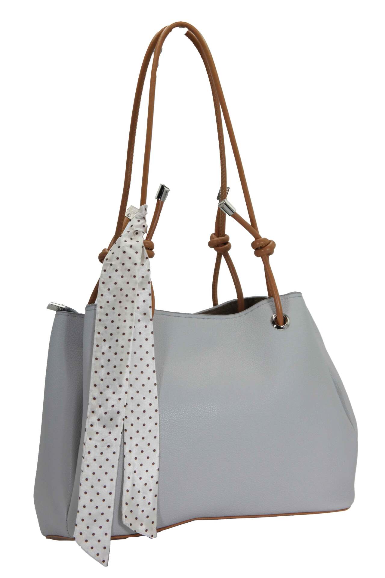  تولیدی کیف دوشی زنانه شرانگ ابریشمی مدل بند گره‌ای — رنگ طوسی - کیف رضا 