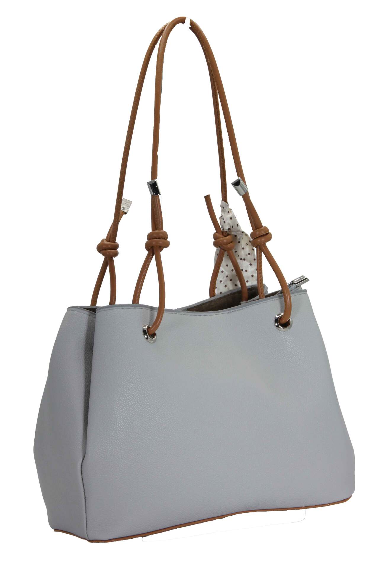  بنک دار کیف دوشی زنانه شرانگ ابریشمی مدل بند گره‌ای — رنگ طوسی - کیف رضا 