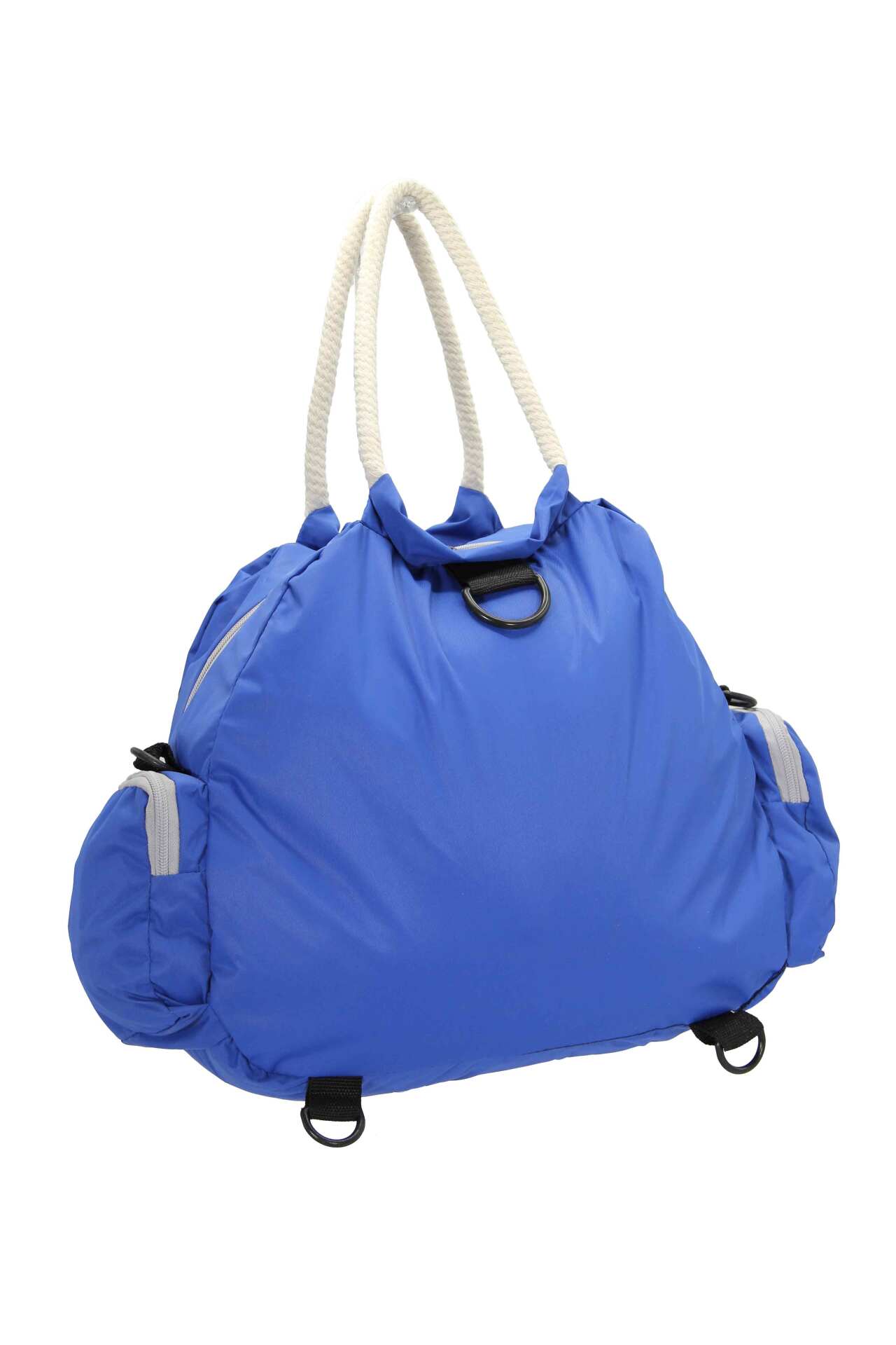  نمای جلو ساک ورزشی با سه زیپ و دسته طنابی — طراحی کاربردی و مقاوم 