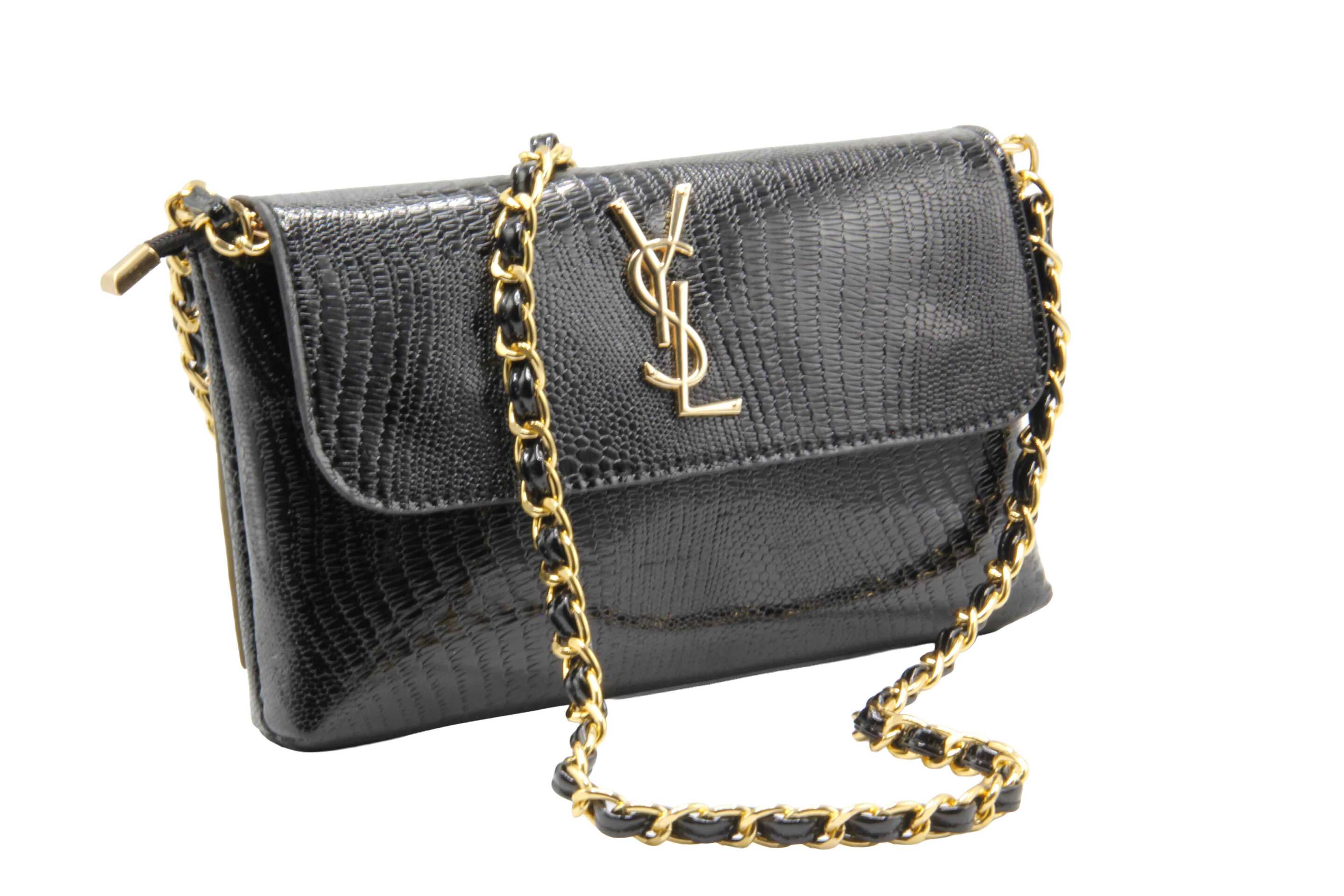  کیف مجلسی زنانه مدل ۴۳ ورنی YSL با زنجیر بند بافته شده و آستر خارجی مناسب خرید عمده کیف مجلسی. 